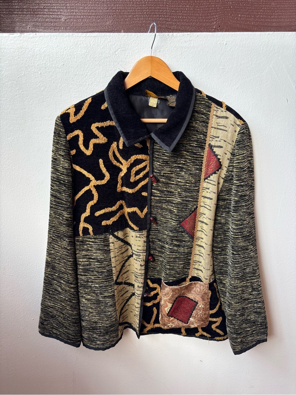 Julia Kim Abstract Patchwork Black and Tan Women's Jacket
